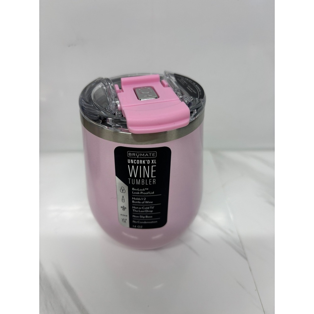 BruMate Uncork'd XL Wine Tumbler 14oz Glitter Pink BevLock Leak Proof Lid NEW - Picture 6 of 10